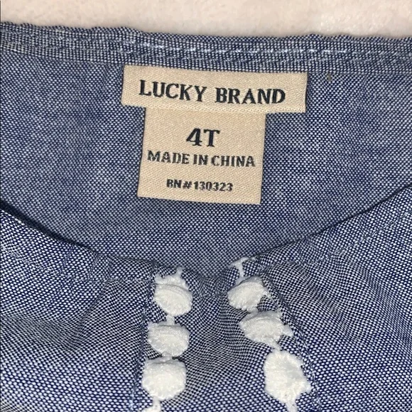 Lucky Brand Chambray Swing Top 4T Ruffle Straps EUC Embroidered Floral Design - Picture 5 of 10